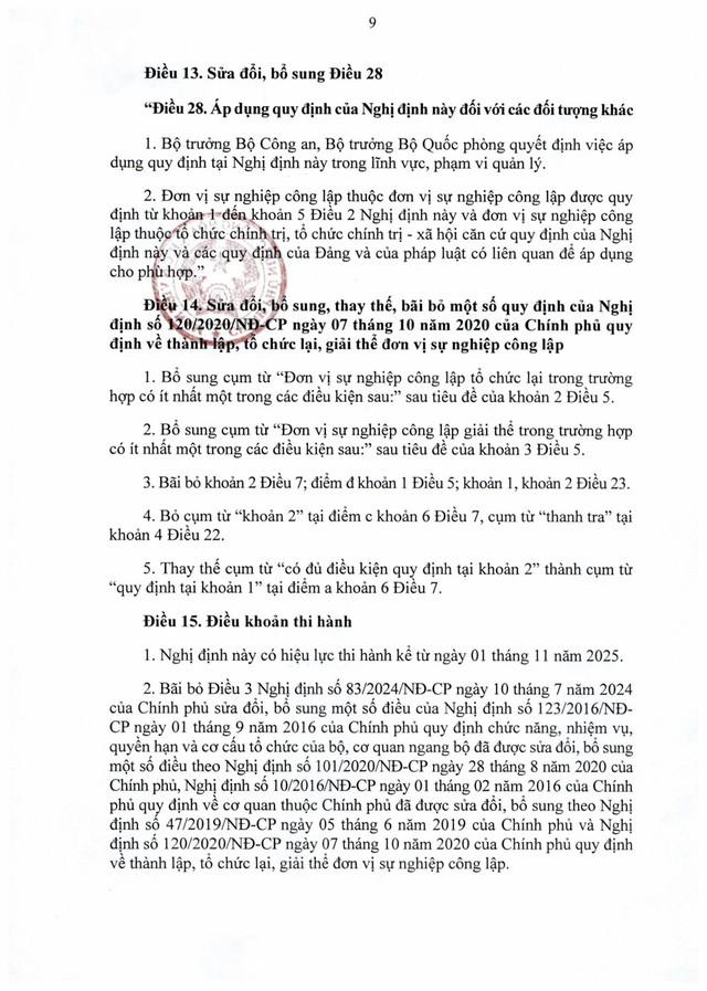 TOÀN VĂN: Nghị định số 283/2025/NĐ-CP về thành lập, tổ chức lại, giải thể đơn vị sự nghiệp công lập- Ảnh 9. TOÀN VĂN: Nghị định số 283/2025/NĐ-CP về thành lập, tổ chức lại, giải thể đơn vị sự nghiệp công lập- Ảnh 9.