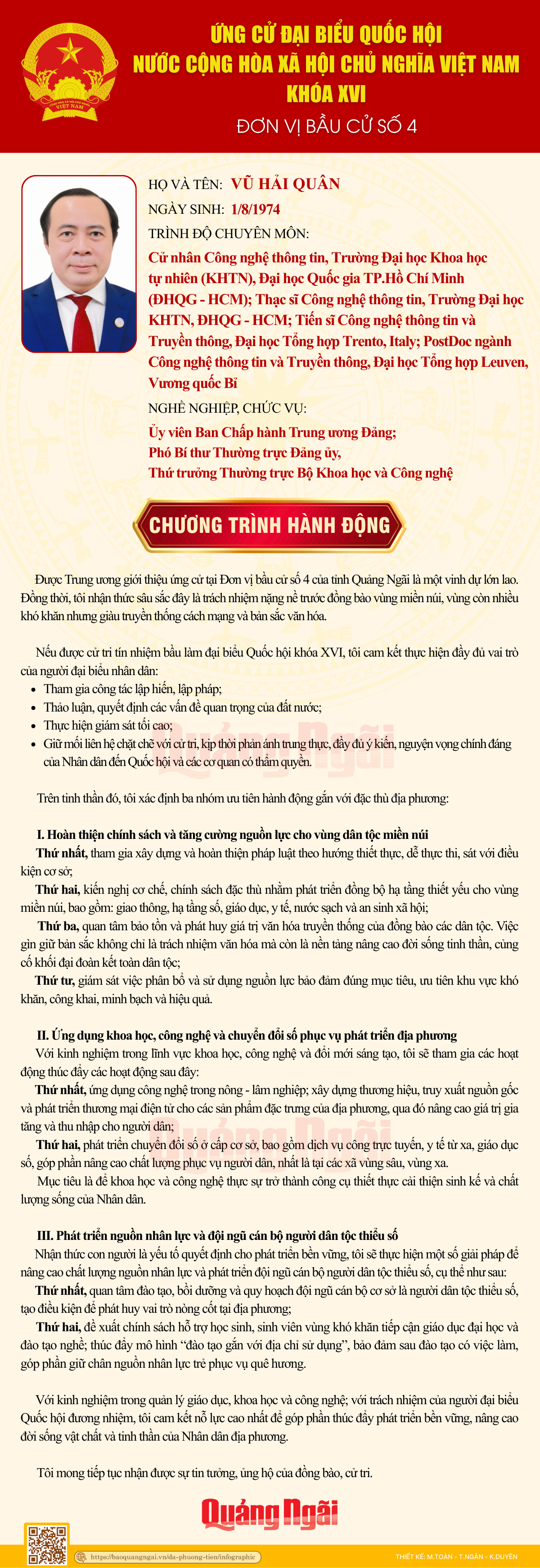 [Infographic]. Chương trình hành động của những người ứng cử đại biểu Quốc hội khóa XVI tại Quảng Ngãi - Đơn vị bầu cử số 4